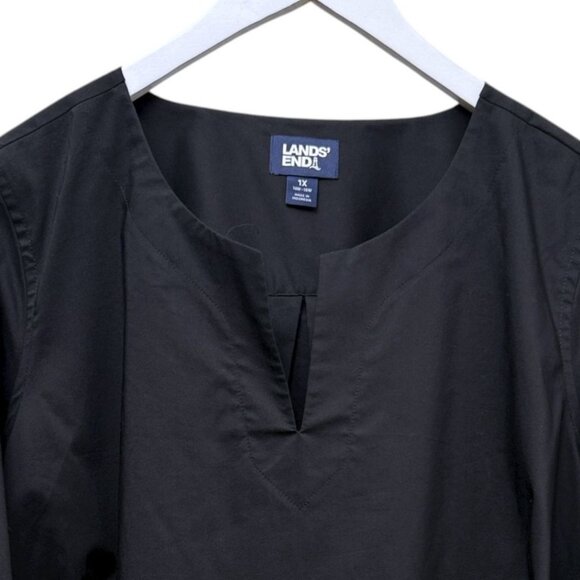 LANDS END Black Shirt Plus Size 1X Cotton Blend Tunic Blouse Long Sleeve Womens - Picture 2 of 8